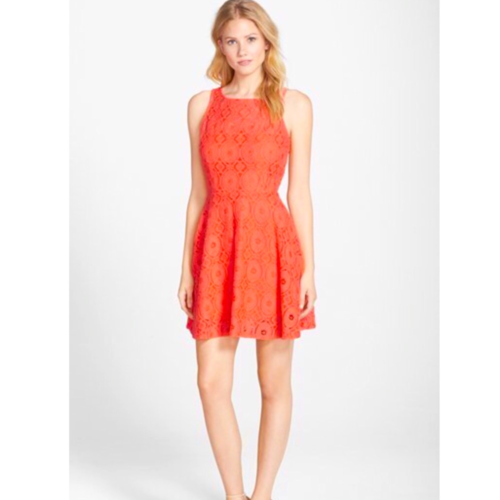 BB Dakota Orange Crochet Renley Lace Fit & Flare Mini Dress Womens Size 0